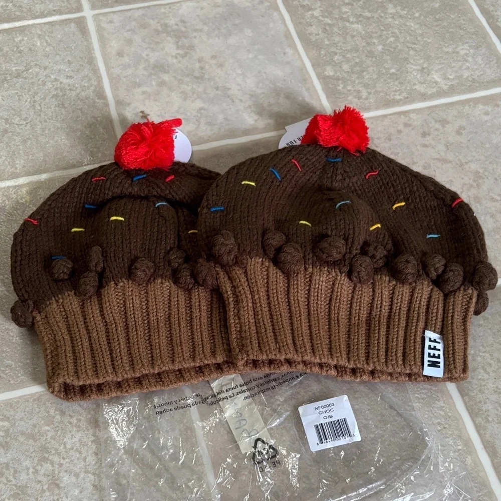 Neff Chocolate Cupcake Beanie with Red Pom-Pom